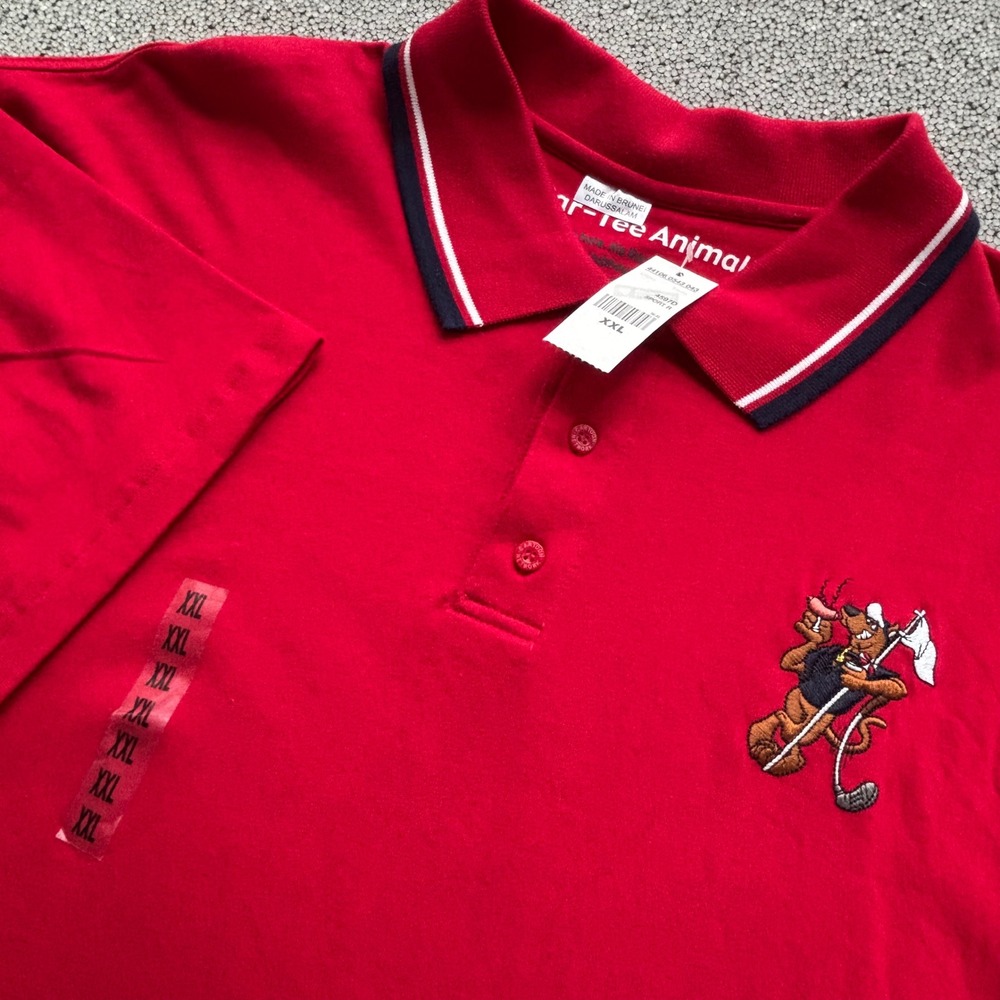 Warner Bros Polo Shirt Mens XXL Red Scooby Doo Golf Cotton NWT Retro Y2K